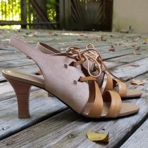 TOD'S TAN SUEDE/LEATHER SLINGBACK HEELS SI…